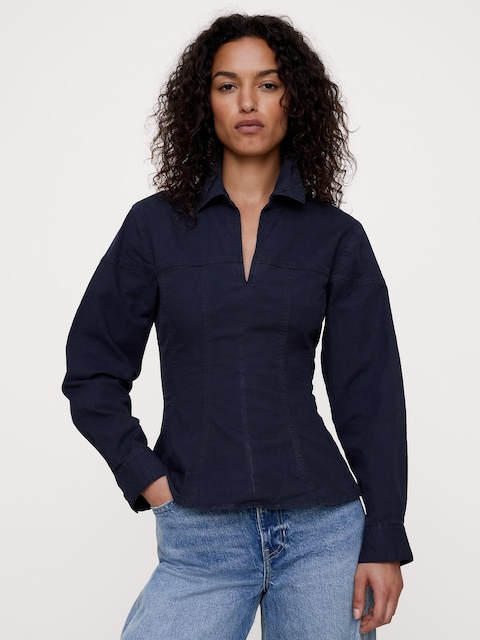 Stretch-Cotton Pleated-Waist Top