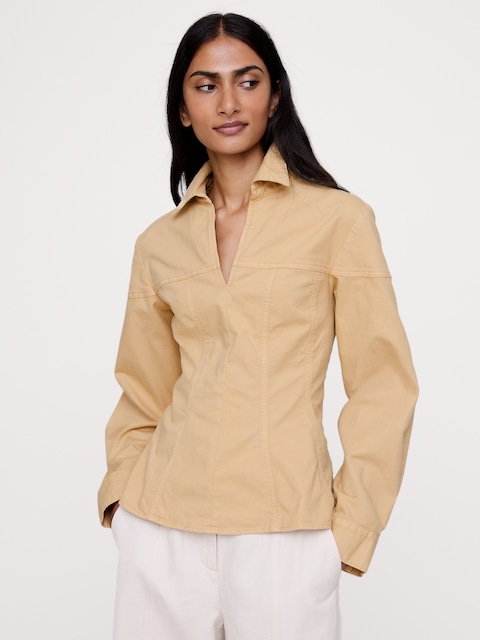 Stretch-Cotton Pleated-Waist Top