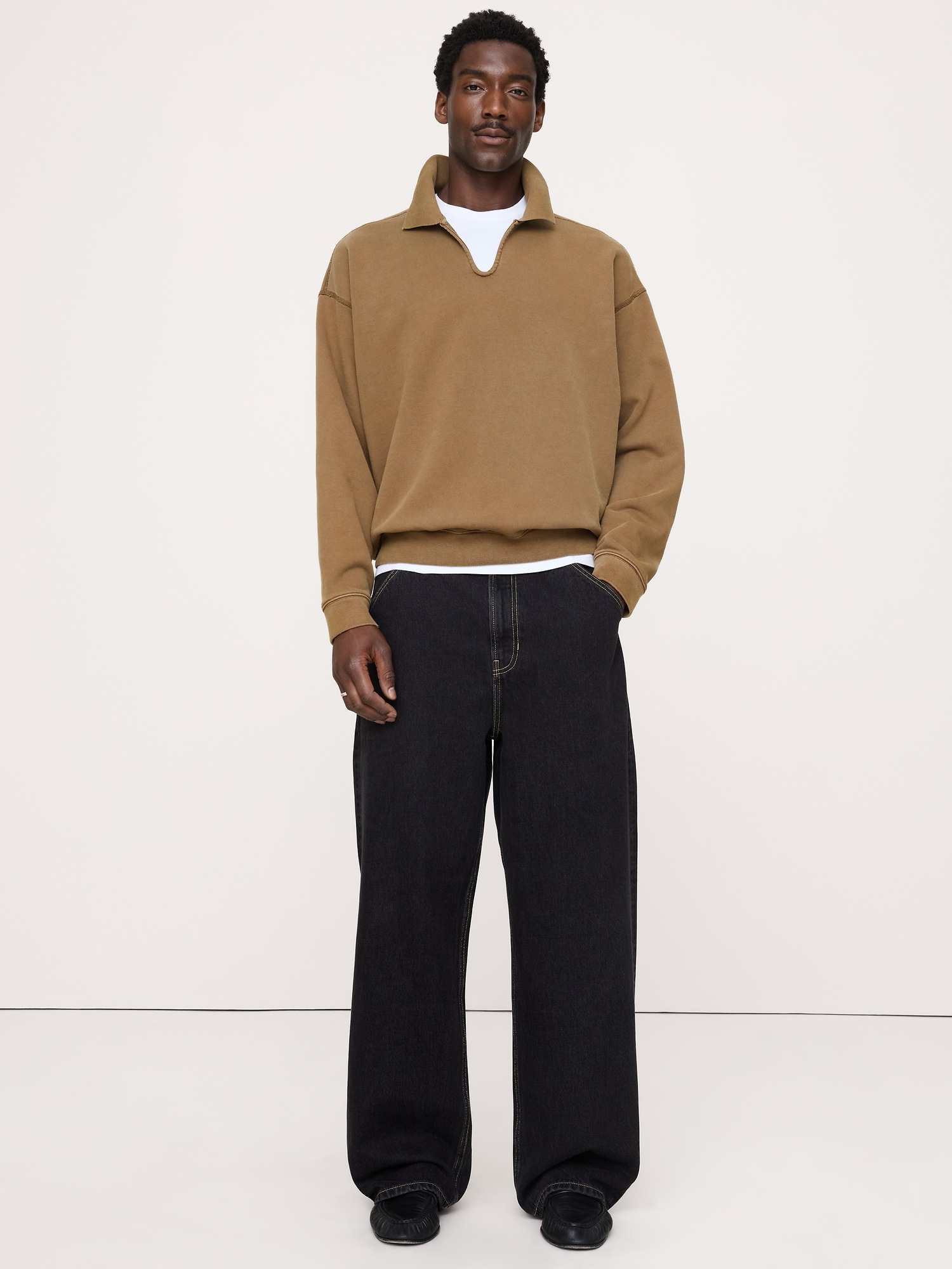 Мужское поло Banana Republic French Terry Popover Polo, цвет: Коричневый — фото 3
