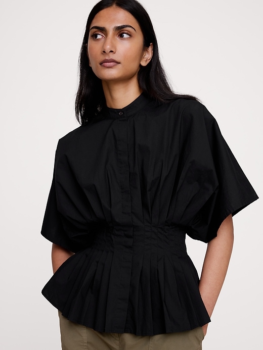 Cotton Poplin Pleated-Waist Top | Banana Republic