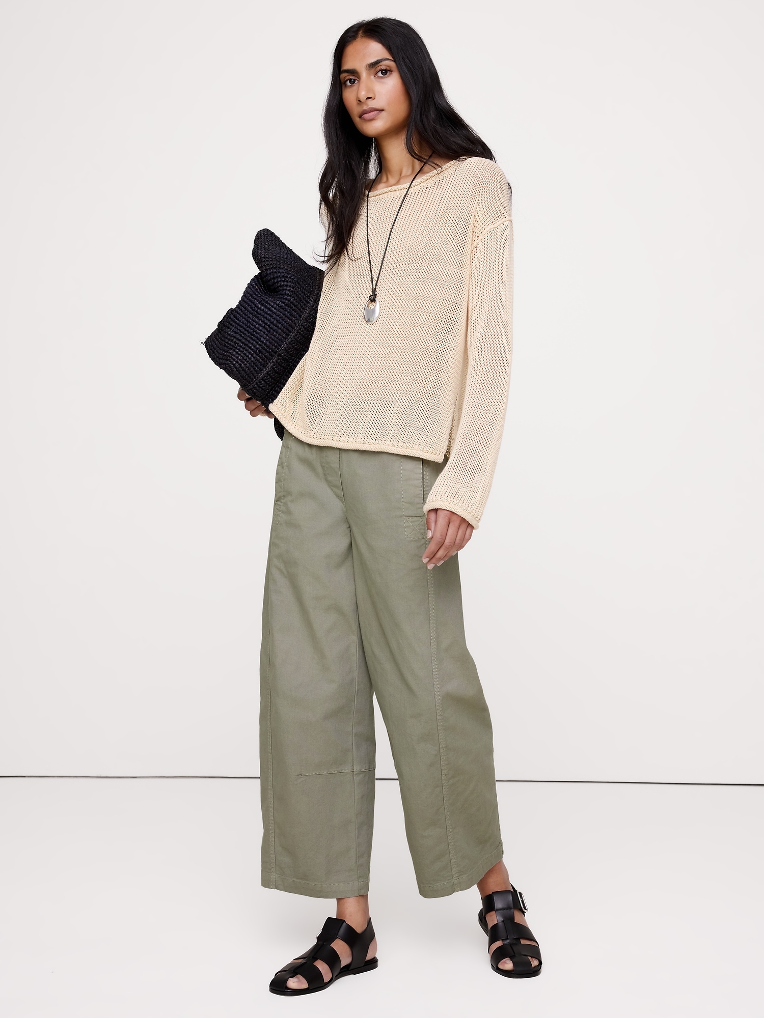Image number 1 showing, Mid-Rise Relaxed Painter Pull-On Pant