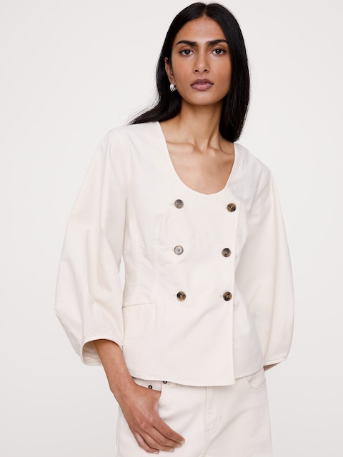 Cotton Canvas Puff-Sleeve Top