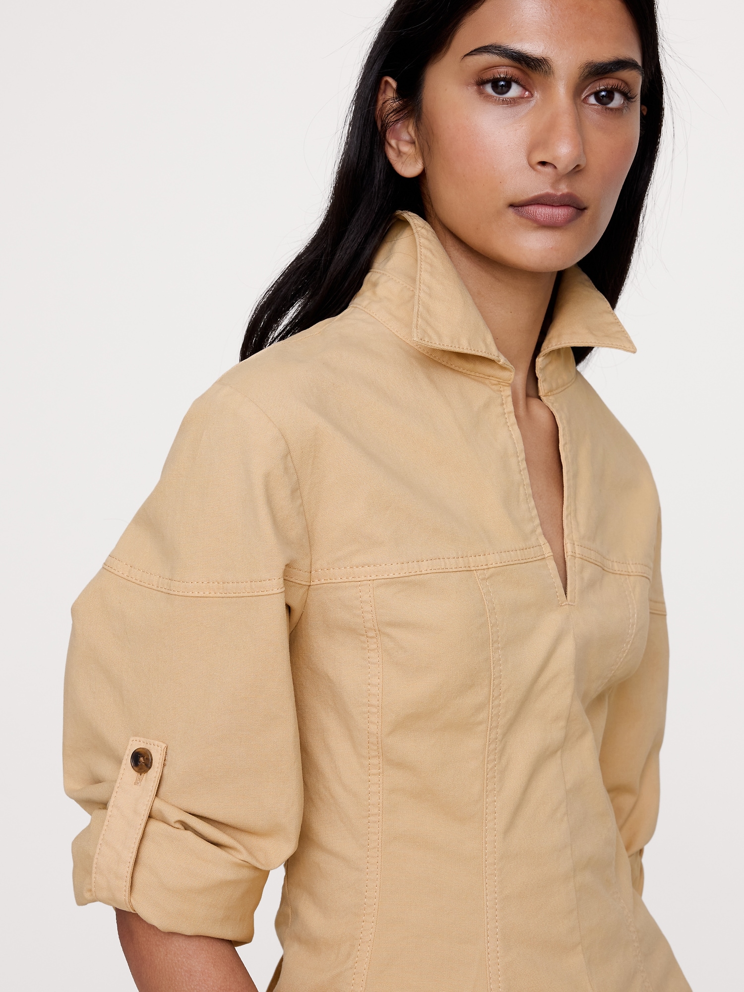 Image number 3 showing, Stretch-Cotton Pleated-Waist Top