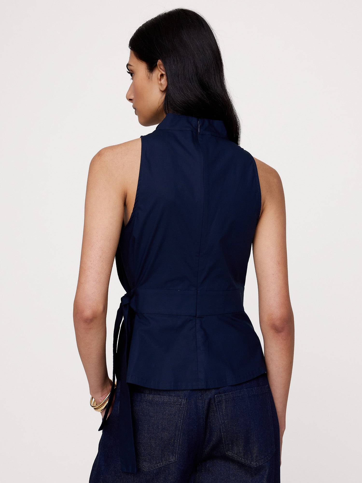 Женский топ Banana Republic Cotton Poplin Cowl-Neck Tank, цвет: Тёмно-синий — фото 2