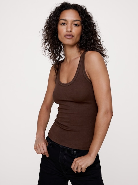 Ribbed Scoop-Neck Tank