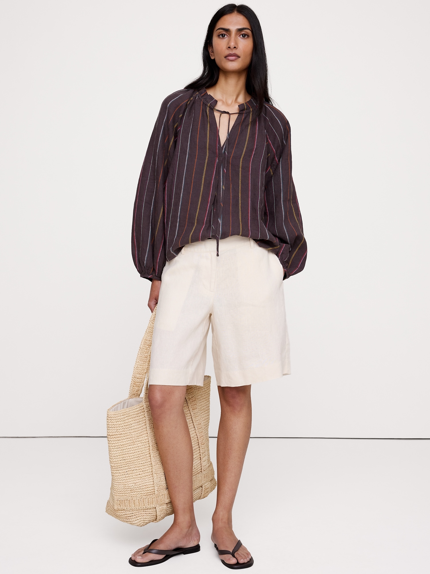 Image number 3 showing, Linen Ruffle-Neck Top