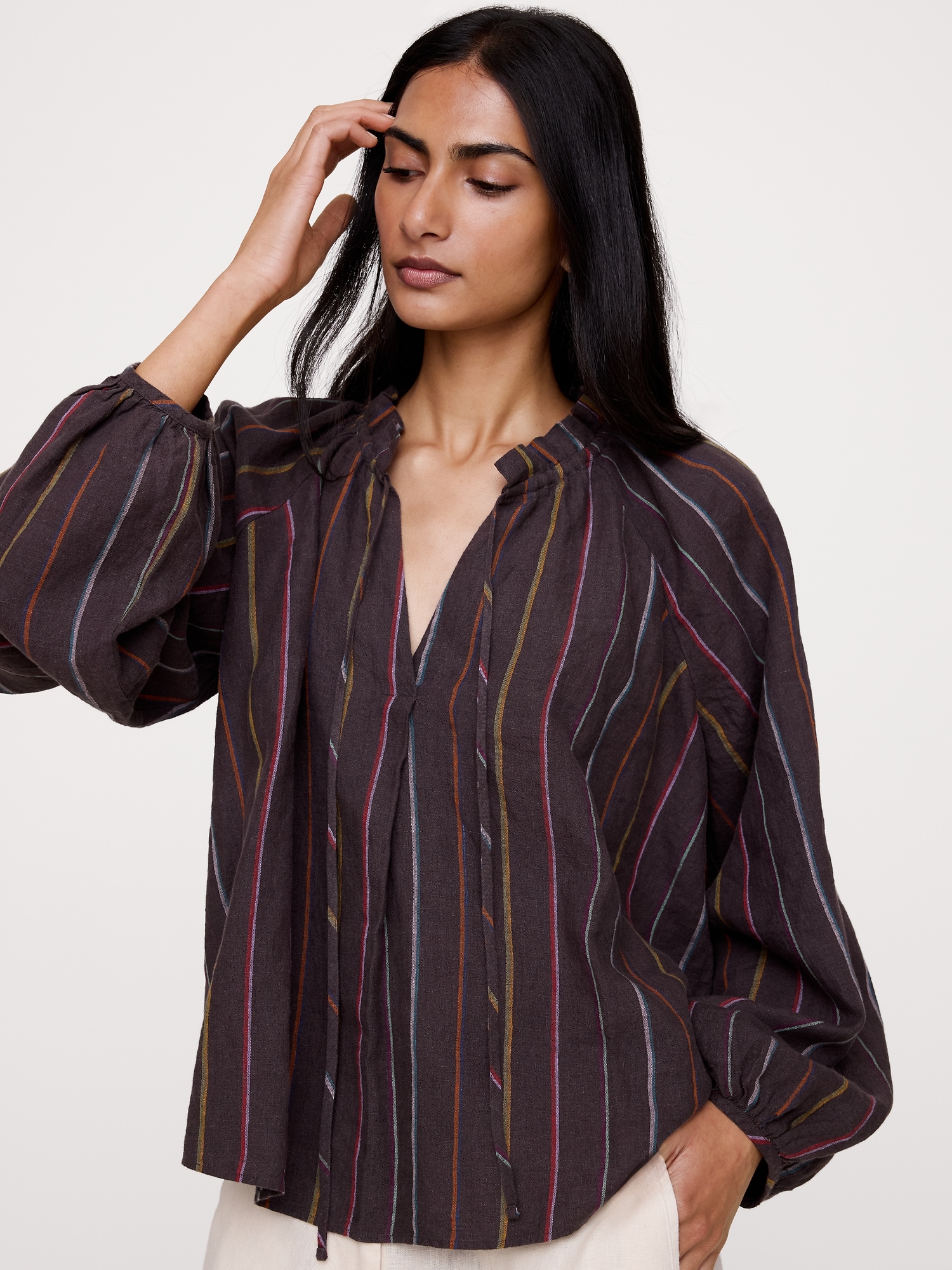 Image number 1 showing, Linen Ruffle-Neck Top