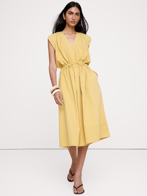 Cotton Twill Cinch-Waist Dress