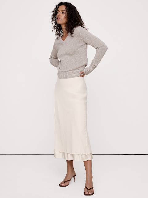 Layered Georgette-Satin Maxi Skirt