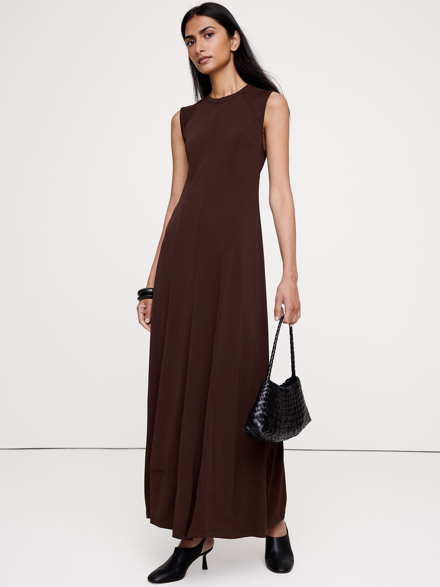 Image number 1 showing, Matte Jersey Paneled Maxi Dress