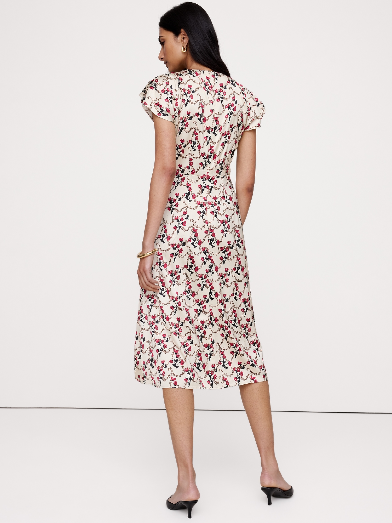 Image number 3 showing, Stretch-Satin Flutter-Sleeve Midi Dress