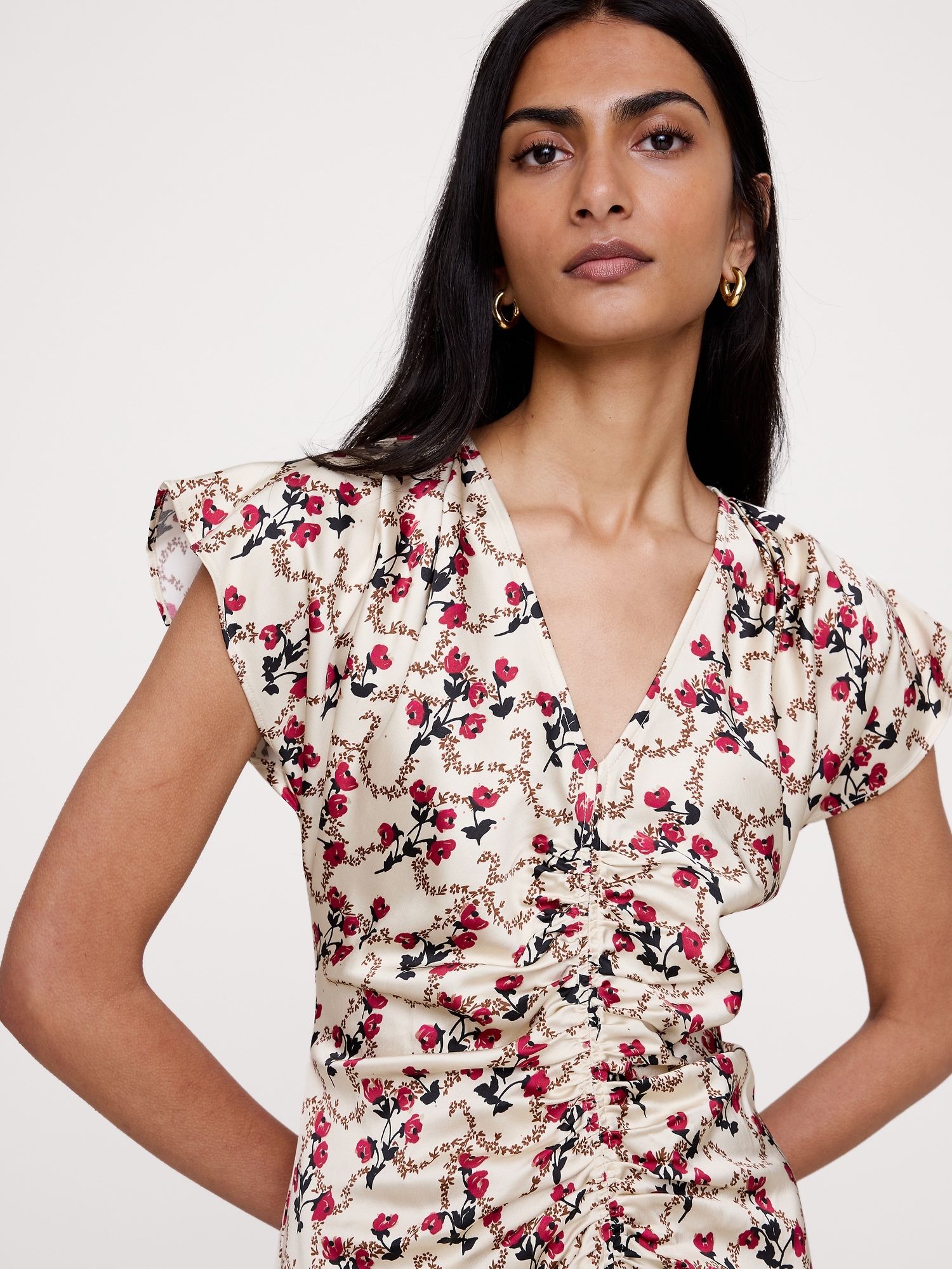 Image number 4 showing, Stretch-Satin Flutter-Sleeve Midi Dress