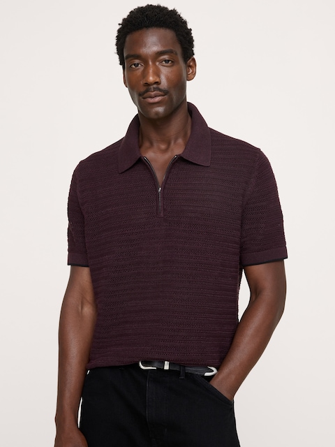 Cotton-Linen Mesh Zip Polo