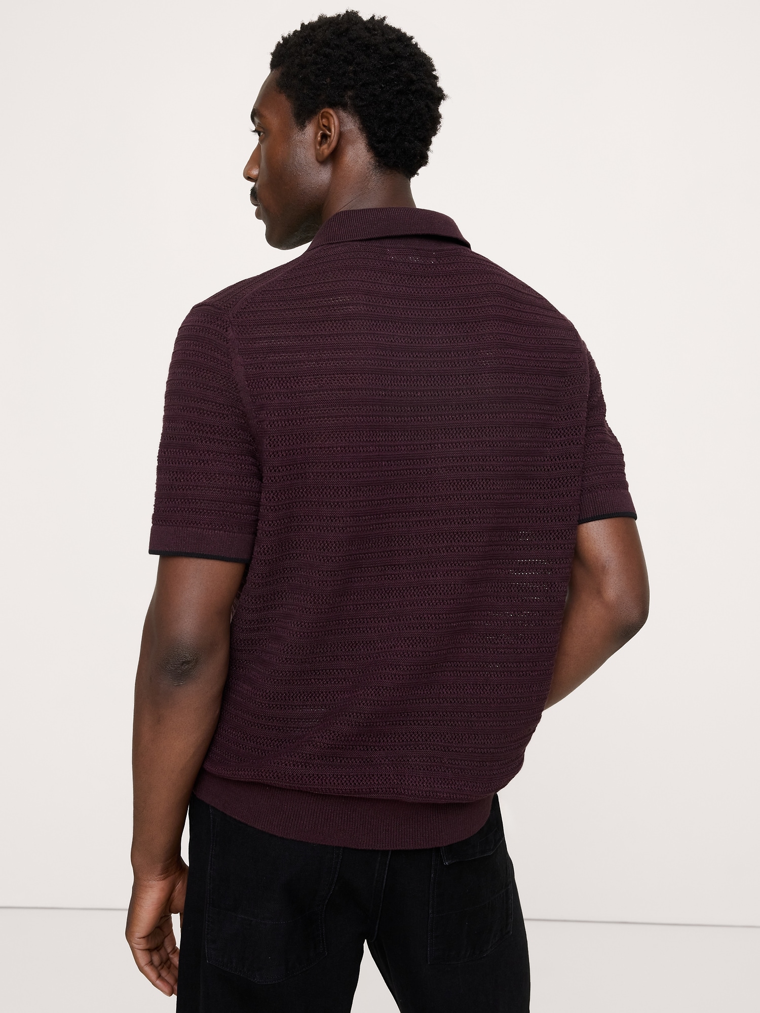 Image number 3 showing, Cotton-Linen Mesh Zip Polo