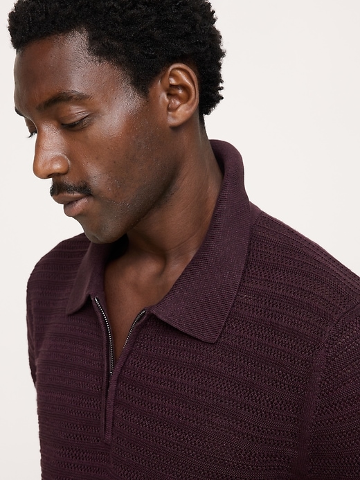 Cotton-Linen Mesh Zip Polo | Banana Republic