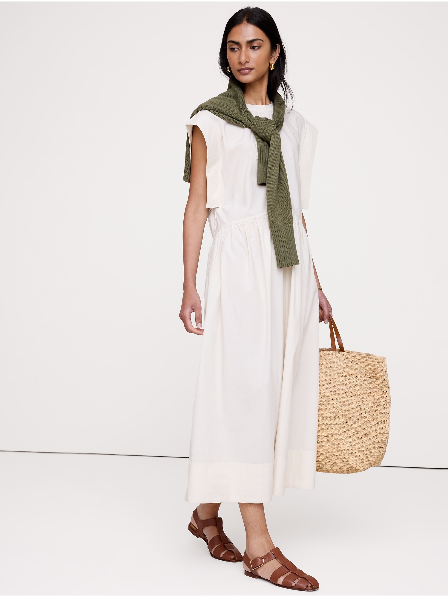 Image number 1 showing, Cotton Poplin Drop-Waist Maxi Dress