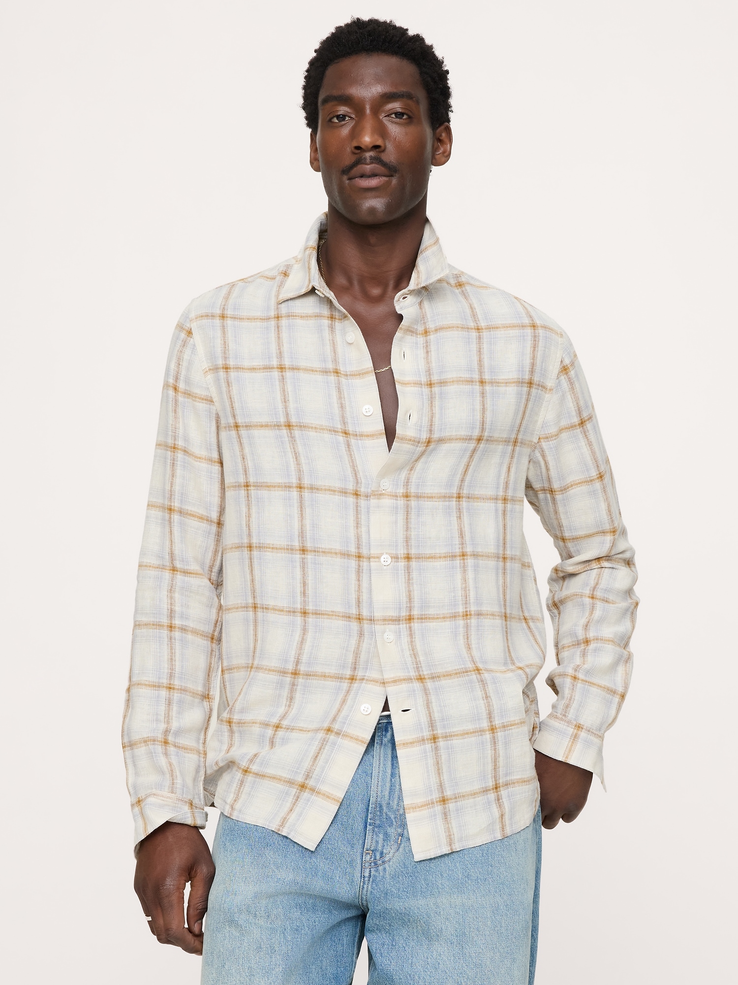 Standard-Fit Plaid Linen-Cotton Shirt - thumbnail 2