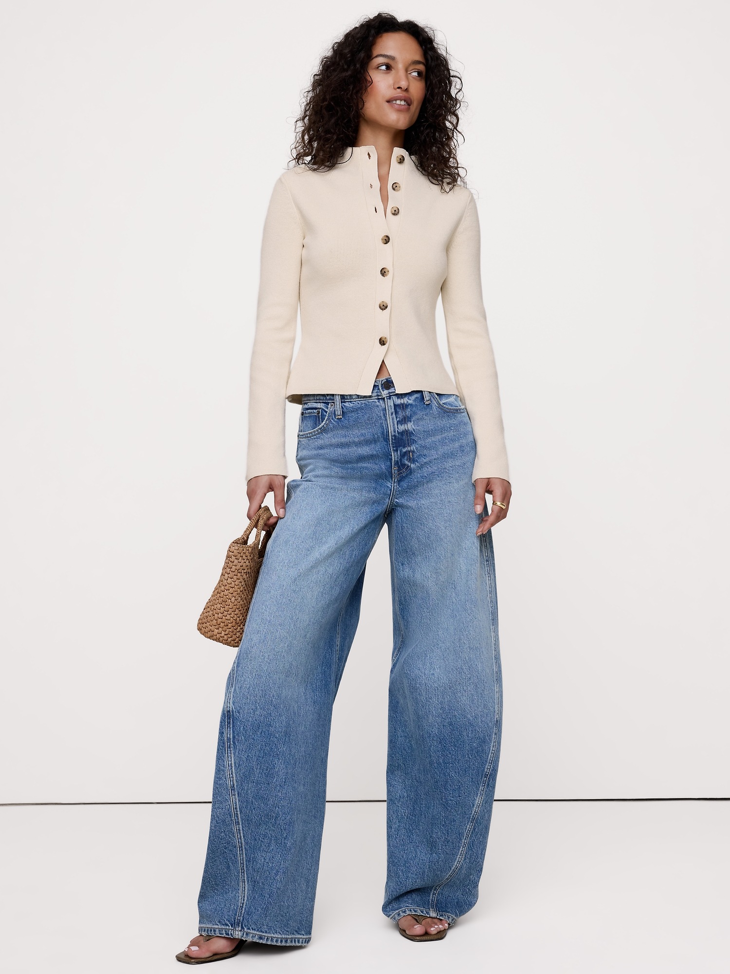 Larkspur Cotton-Silk Mock-Neck Cardigan - thumbnail 7