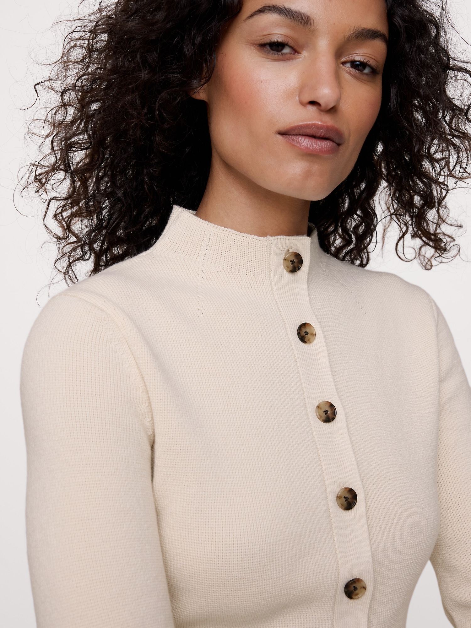 Larkspur Cotton-Silk Mock-Neck Cardigan - thumbnail 8