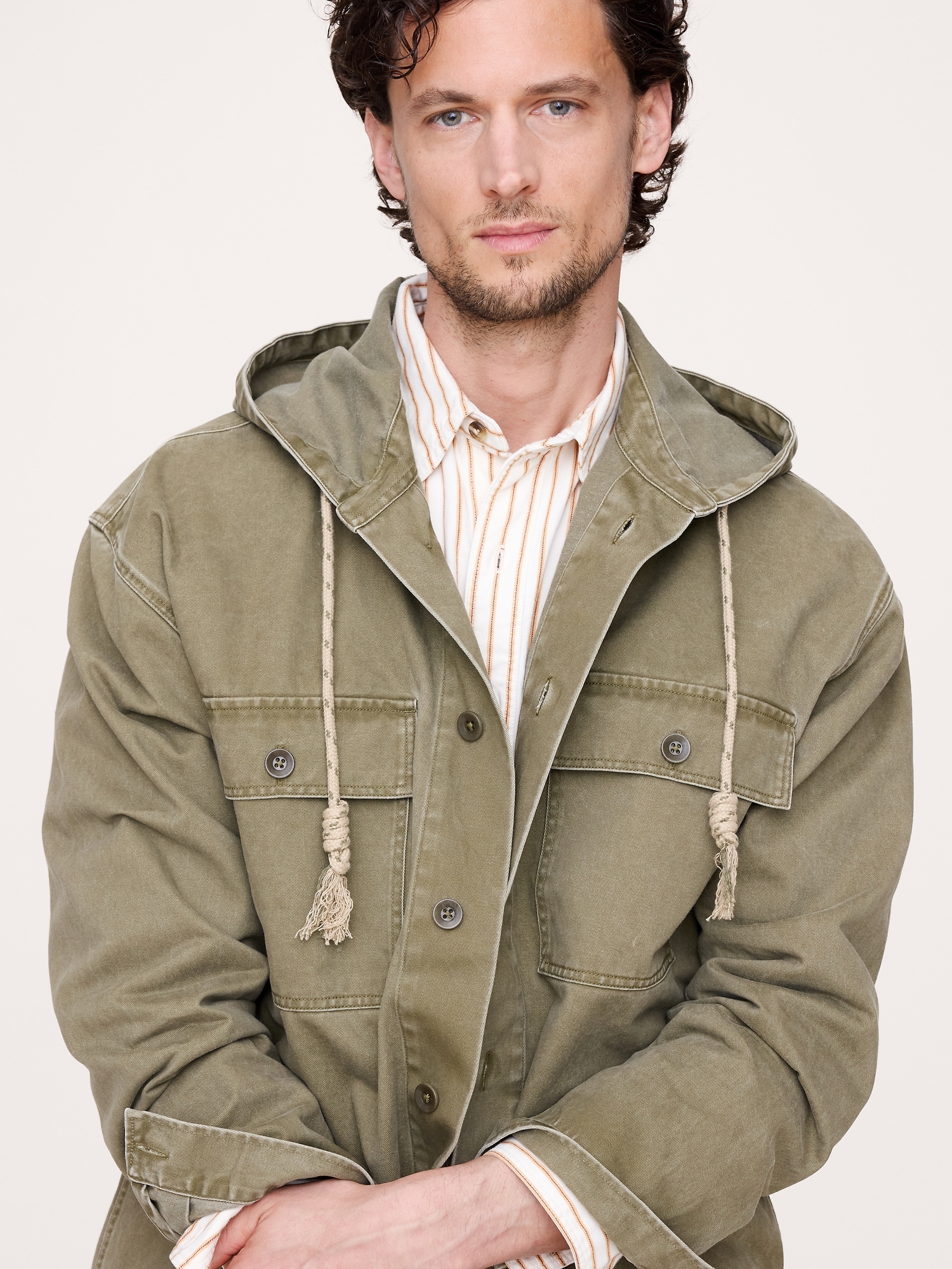 Image number 1 showing, Cotton Twill Hooded Overshirt