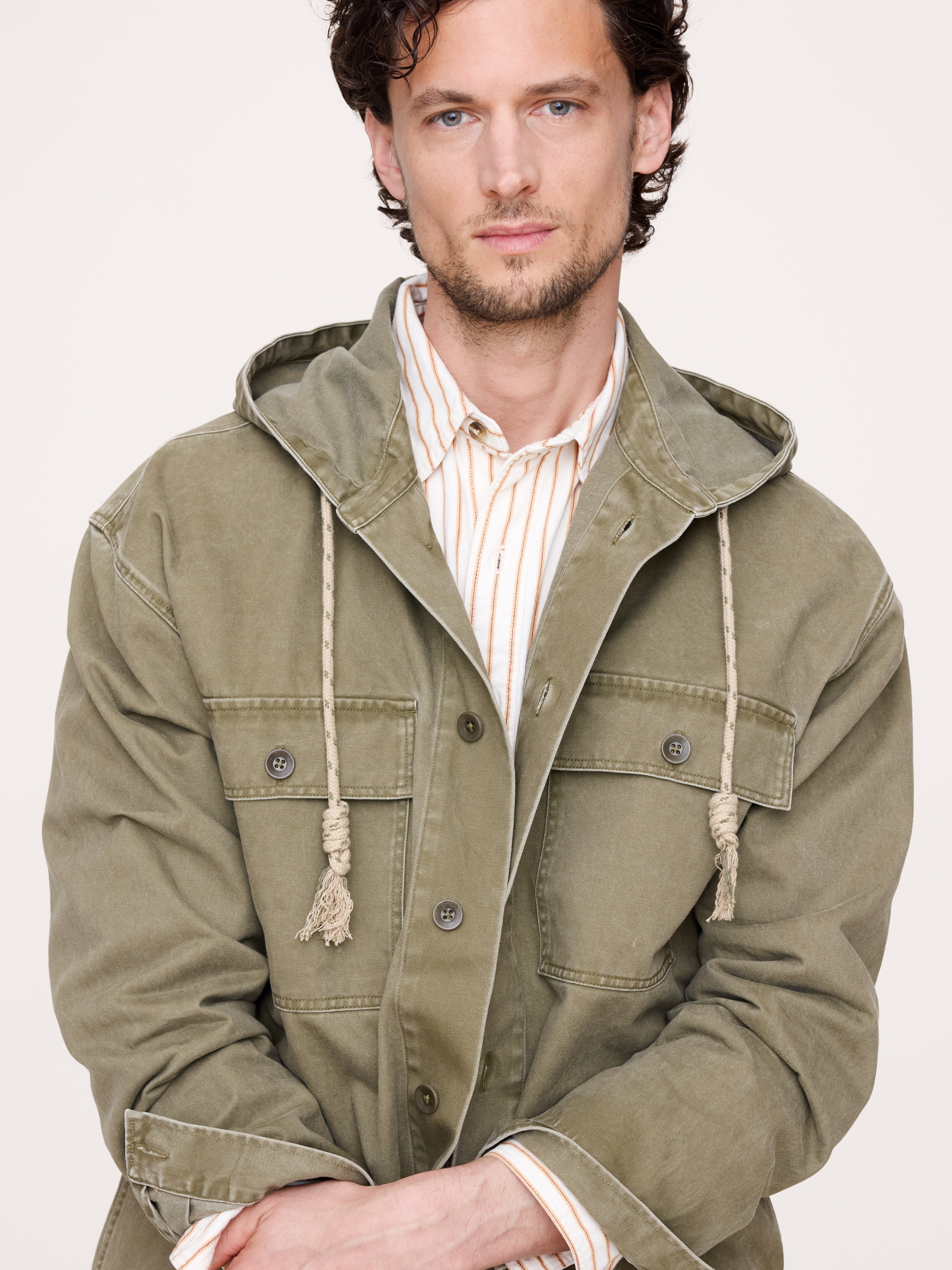 Cotton Twill Hooded Overshirt