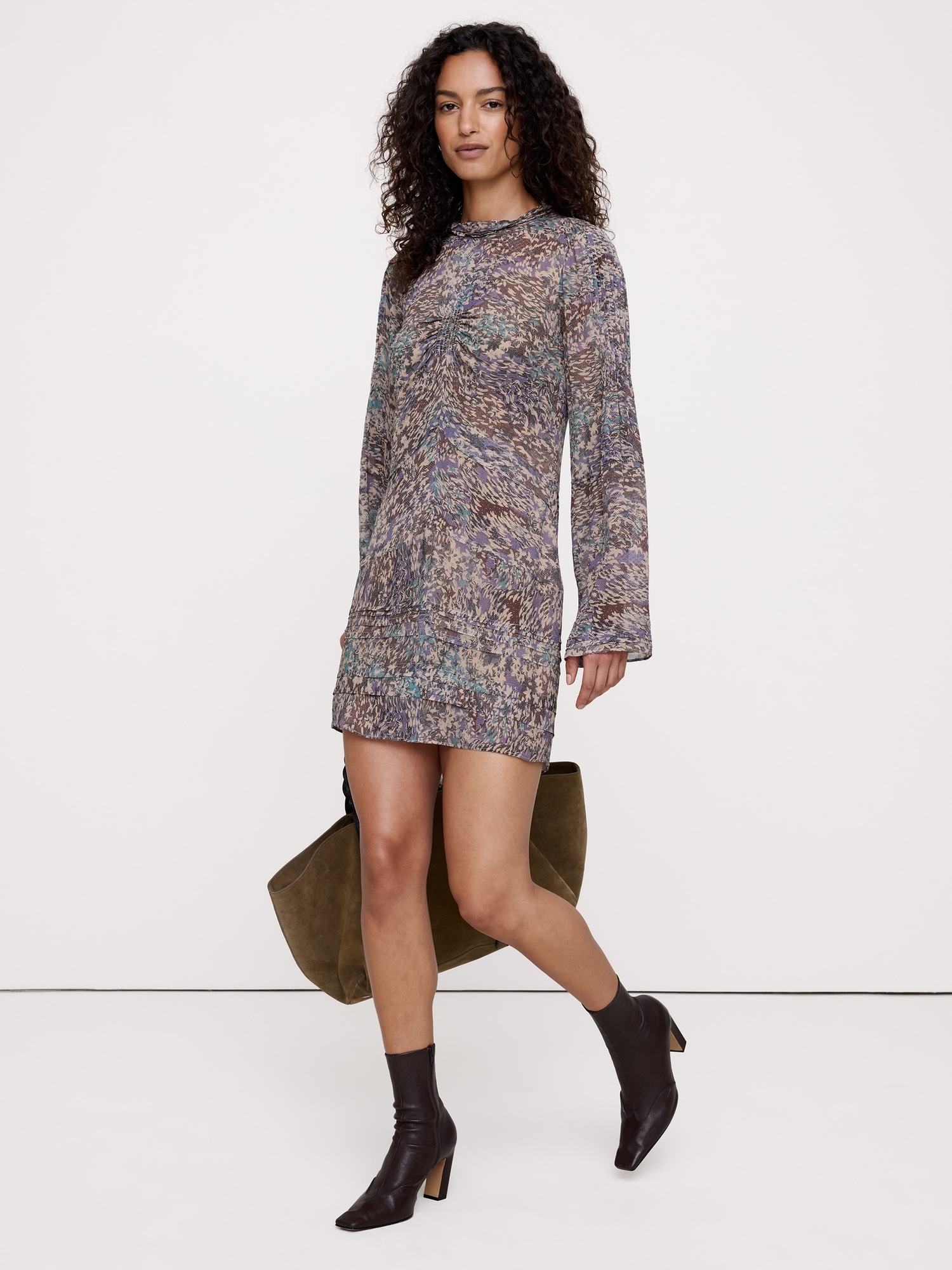 Image number 1 showing, Georgette Ruffle-Neck Mini Dress