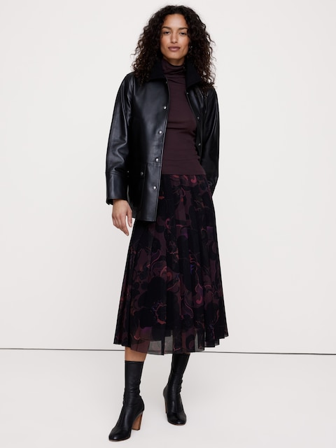 Mesh Pleated Midi Skirt
