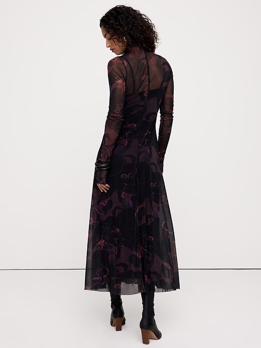 Banana Republic Women's Mesh Long-Sleeve Maxi Dress Plum Purple Size XL