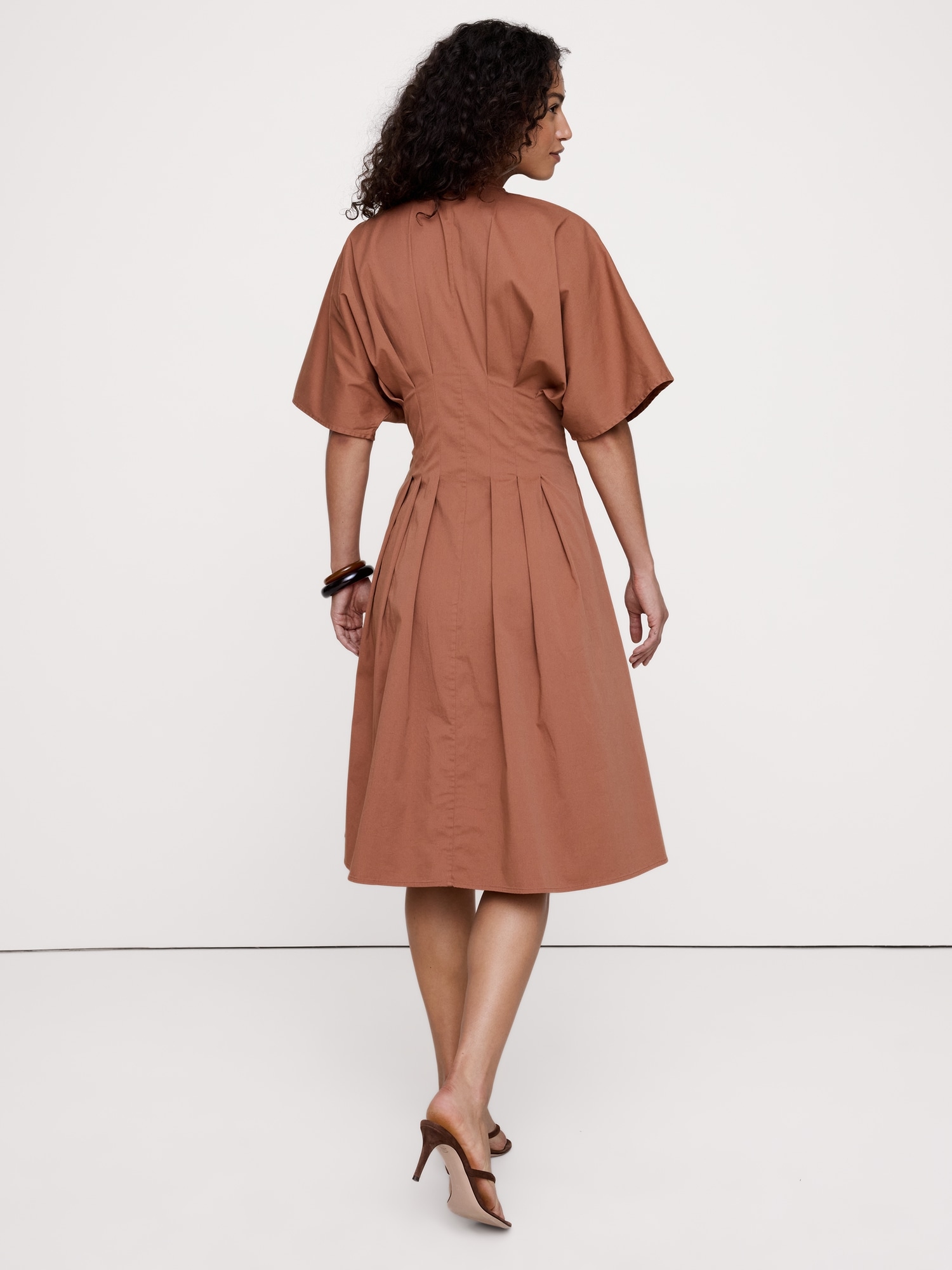 Image number 3 showing, Stretch-Cotton Pleated Midi Shirt Dress