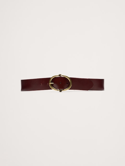 Leather Rounded-Buckle Belt