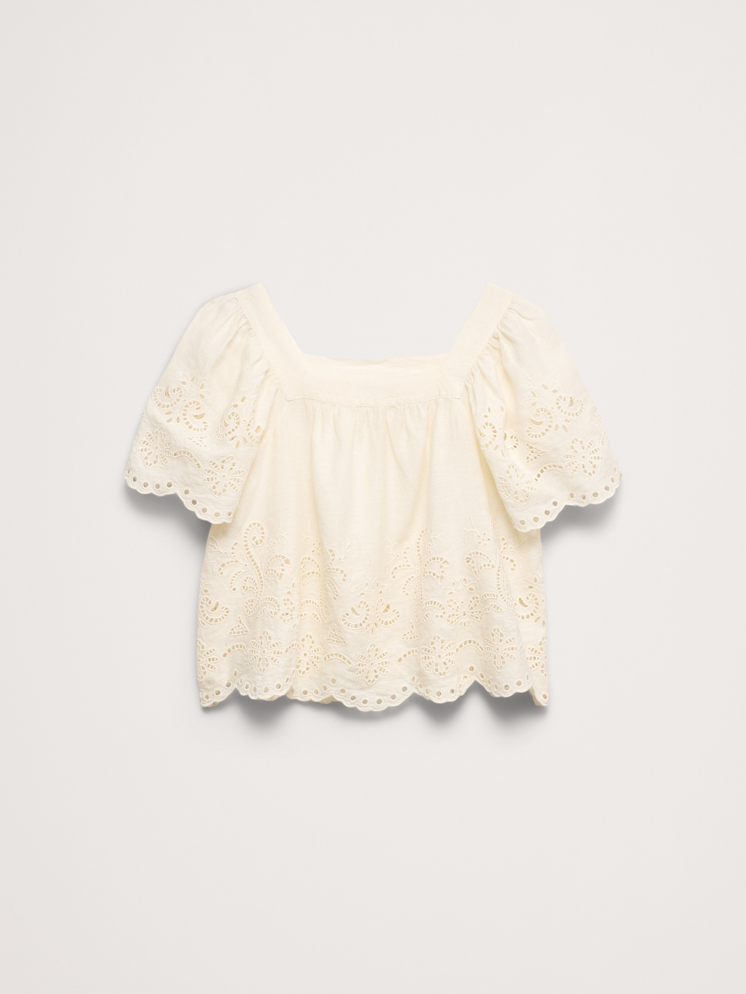 Женский топ Banana Republic Linen Eyelet Square-Neck Top, цвет: Слоновая кость — фото 4