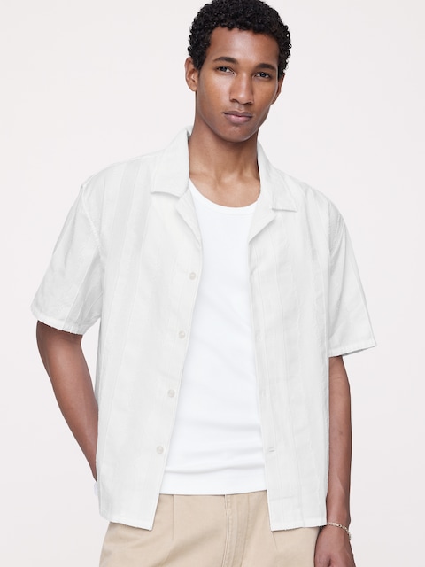 Relaxed-Fit Cotton-Linen Jacquard Resort Shirt - Off