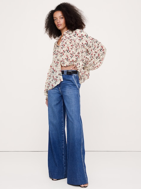 Viscose Balloon-Sleeve Blouse