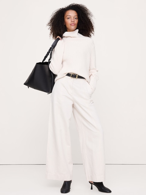 Wool-Cotton Drape-Neck Sweater