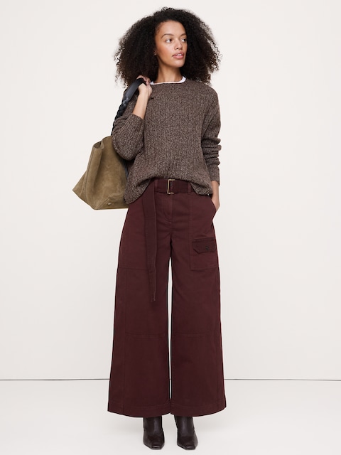 High-Rise Wide-Leg Cotton Utility Pant