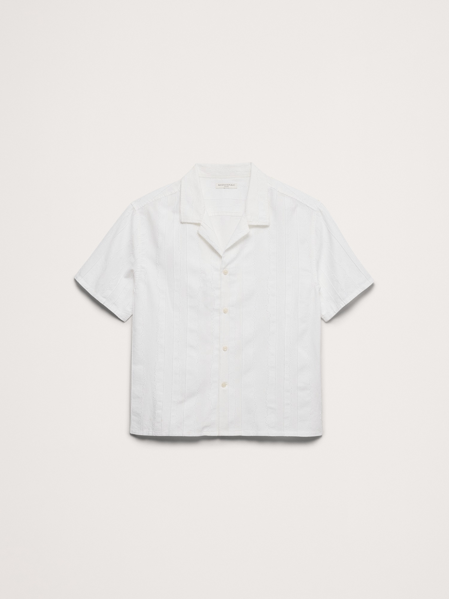 Мужская рубашка Banana Republic Relaxed-Fit Cotton-Linen Jacquard Resort, цвет: Молочно-белый — фото 4