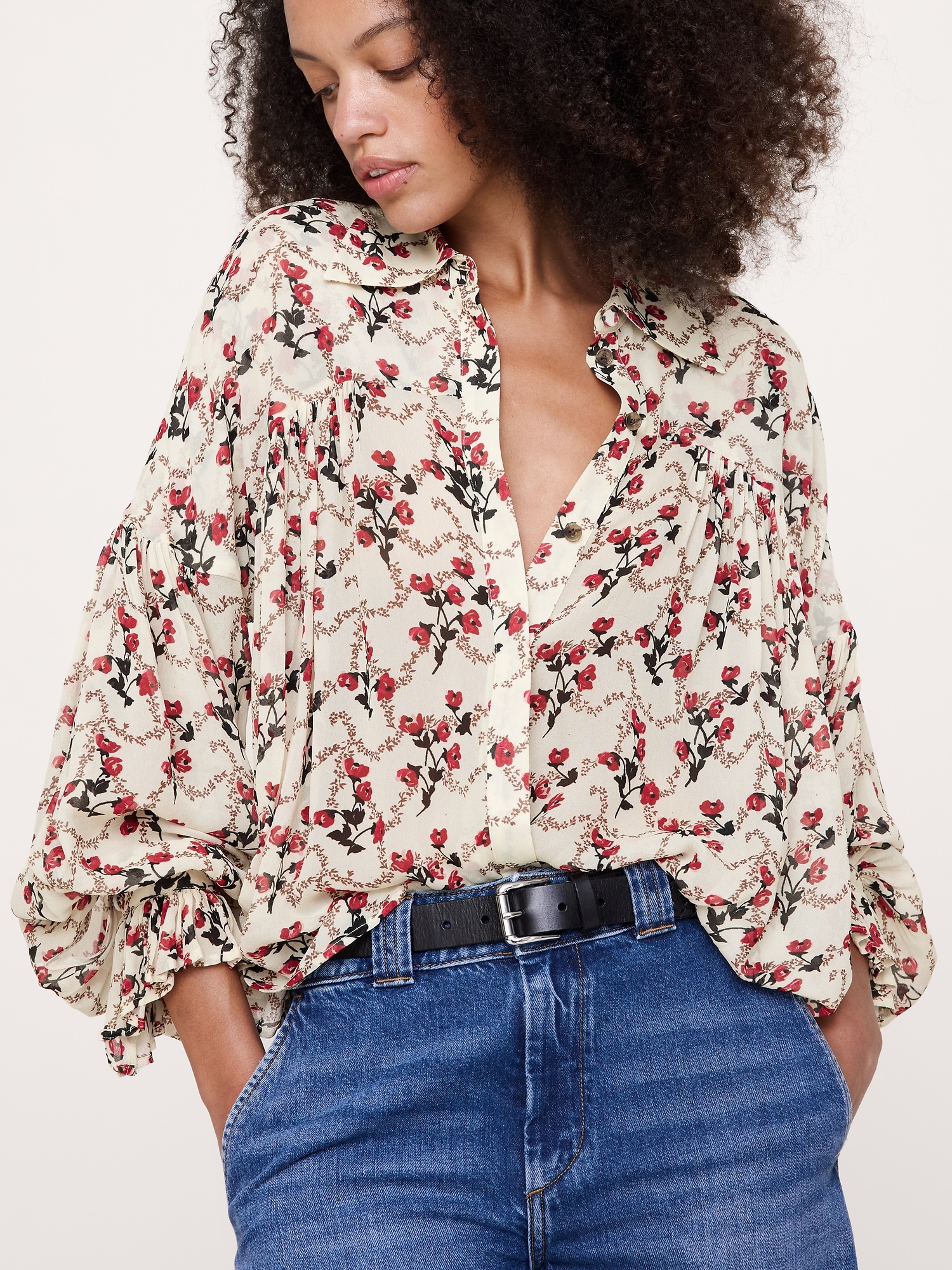 Image number 3 showing, Viscose Balloon-Sleeve Blouse