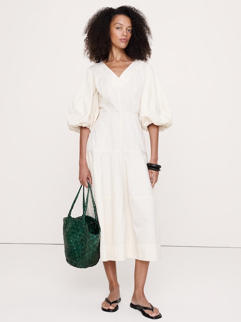 Cotton Twill Barrel Midi Dress
