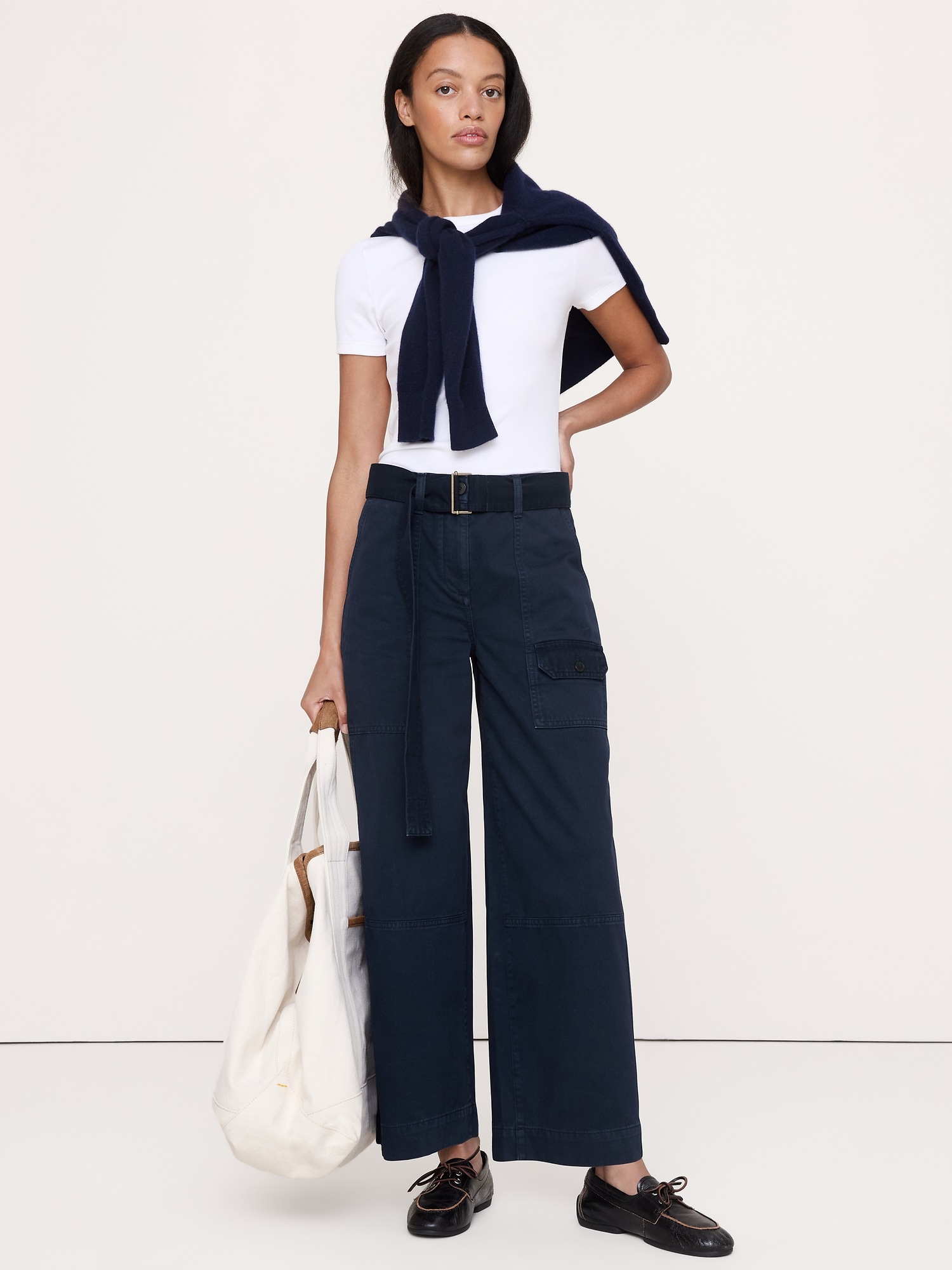 Женские брюки Banana Republic High-Rise Wide-Leg Cotton Utility Pant, цвет: Тёмно-синий