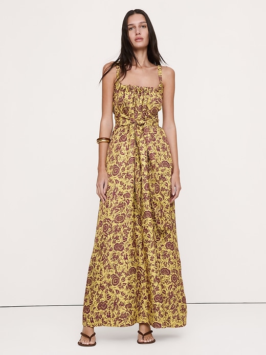 banana republic printed mesh maxi dress 817760002 Viscose-Linen Gathered Maxi Dress