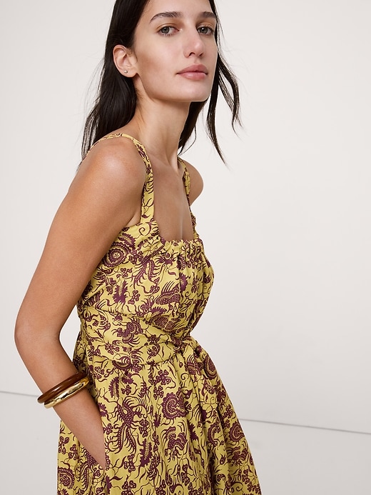 banana republic printed mesh maxi dress yellow roses 817760002 Viscose-Linen Gathered Maxi Dress
