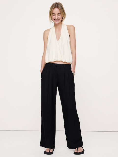 Slub Cotton Bubble-Hem Halter Tank