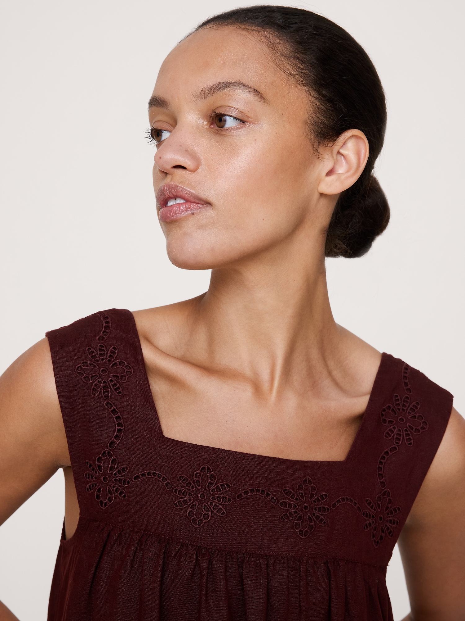 Image number 3 showing, Embroidered Linen Square-Neck Dress