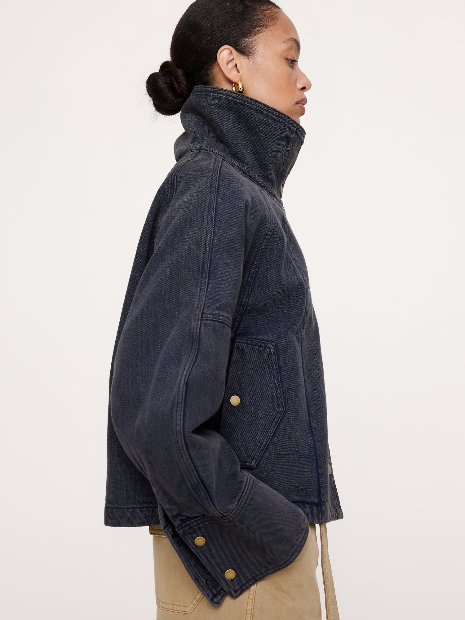 Cropped Denim Trench Coat - thumbnail 3