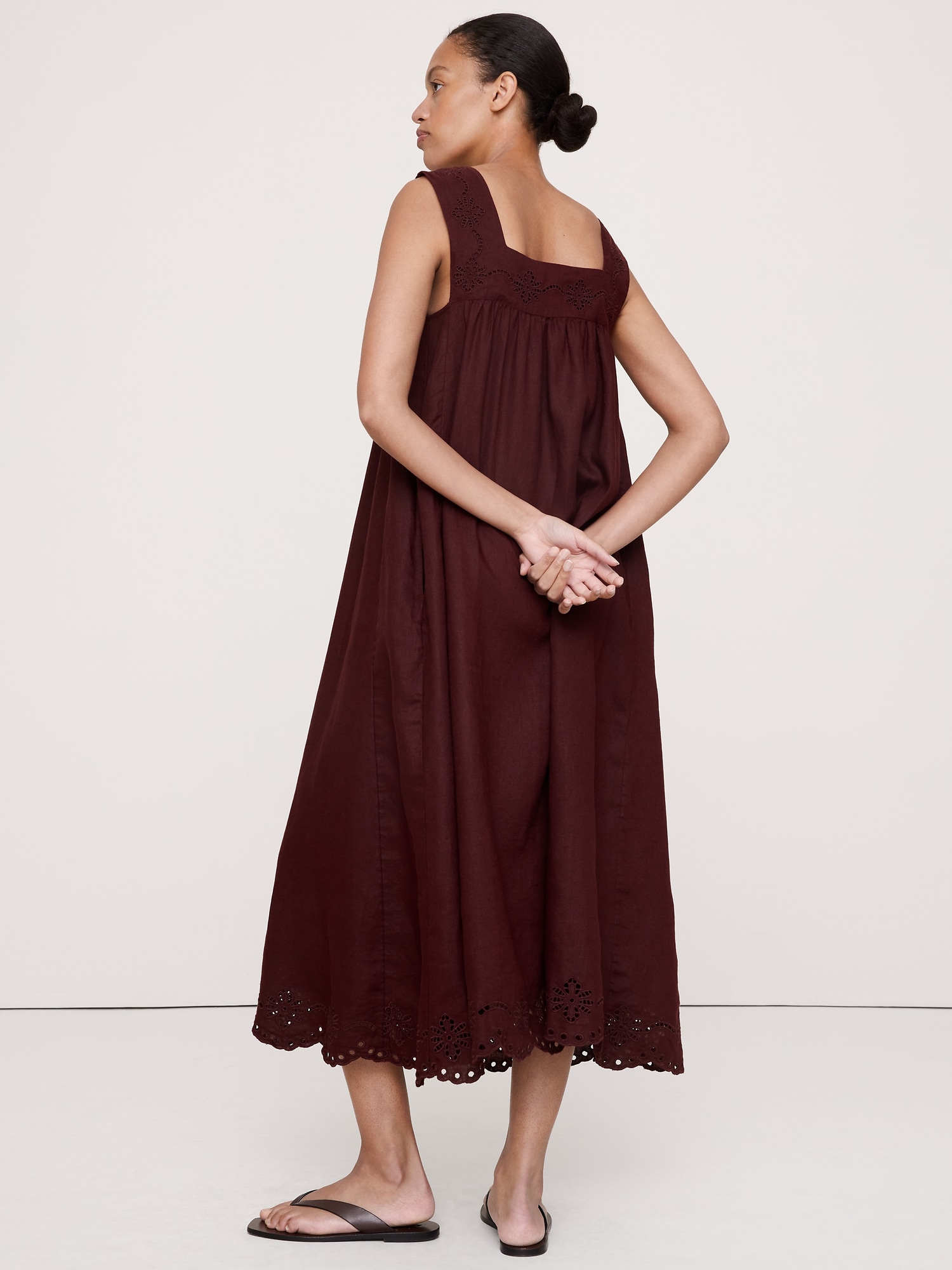 Image number 2 showing, Embroidered Linen Square-Neck Dress