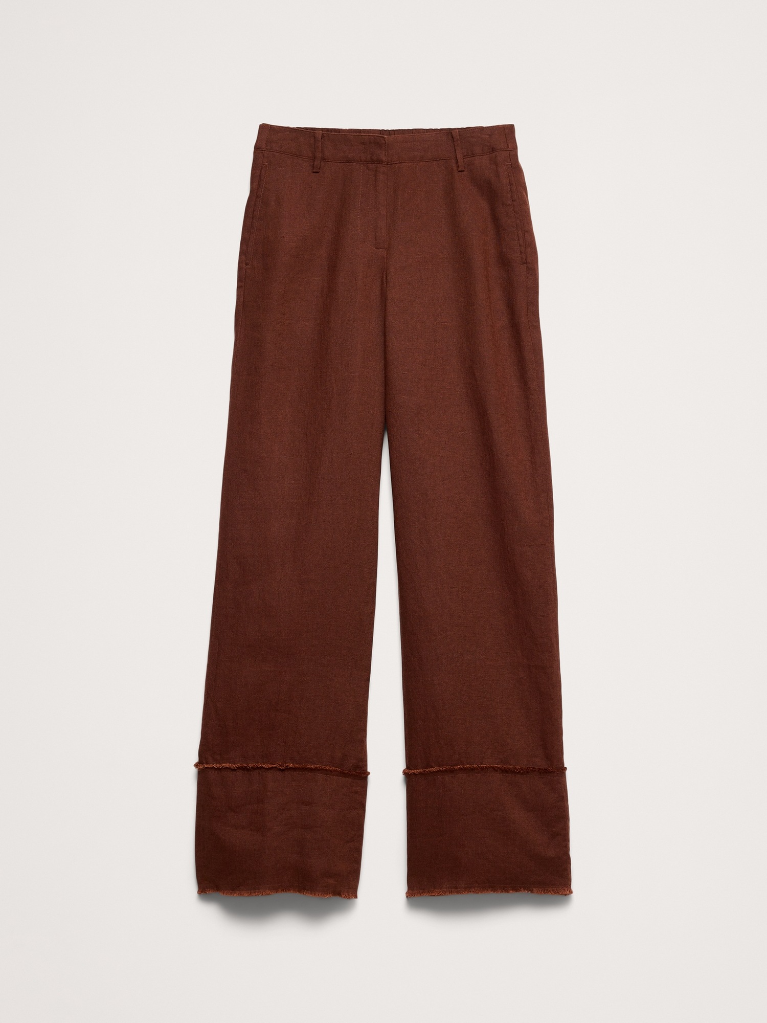 Женские брюки Banana Republic The Everyday Wide-Leg Pant in Fringe-Hem Linen, цвет: Шоколадный коричневый — фото 5