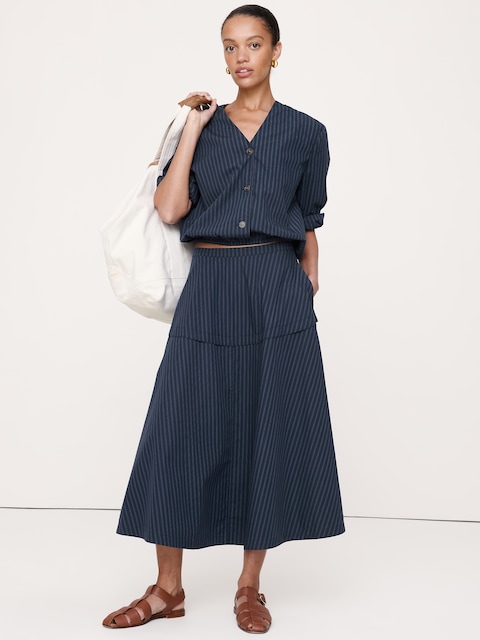 Cotton Poplin Bubble-Hem Shirt