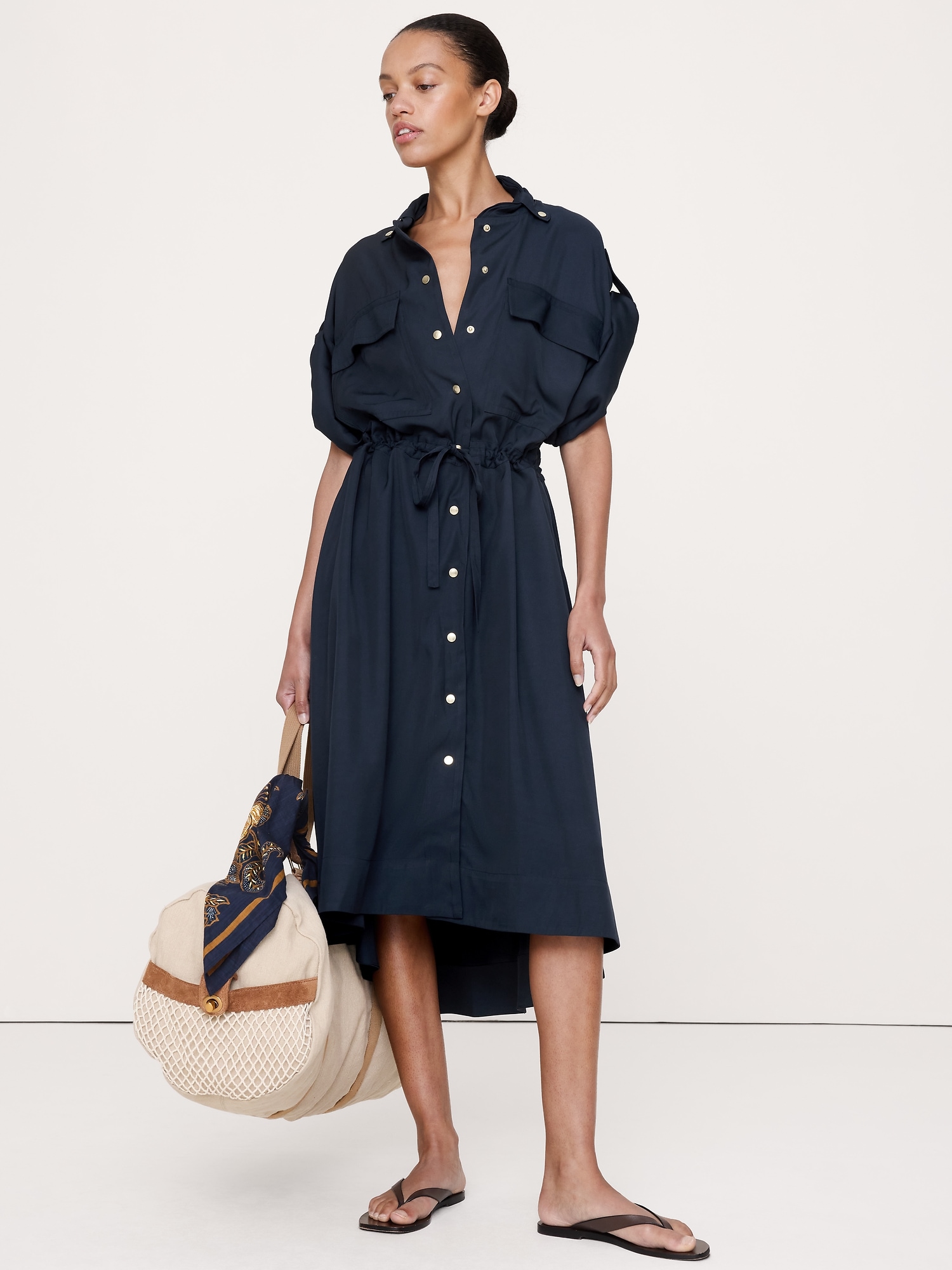 Image number 1 showing, Drapey Twill Midi Shirt Dress