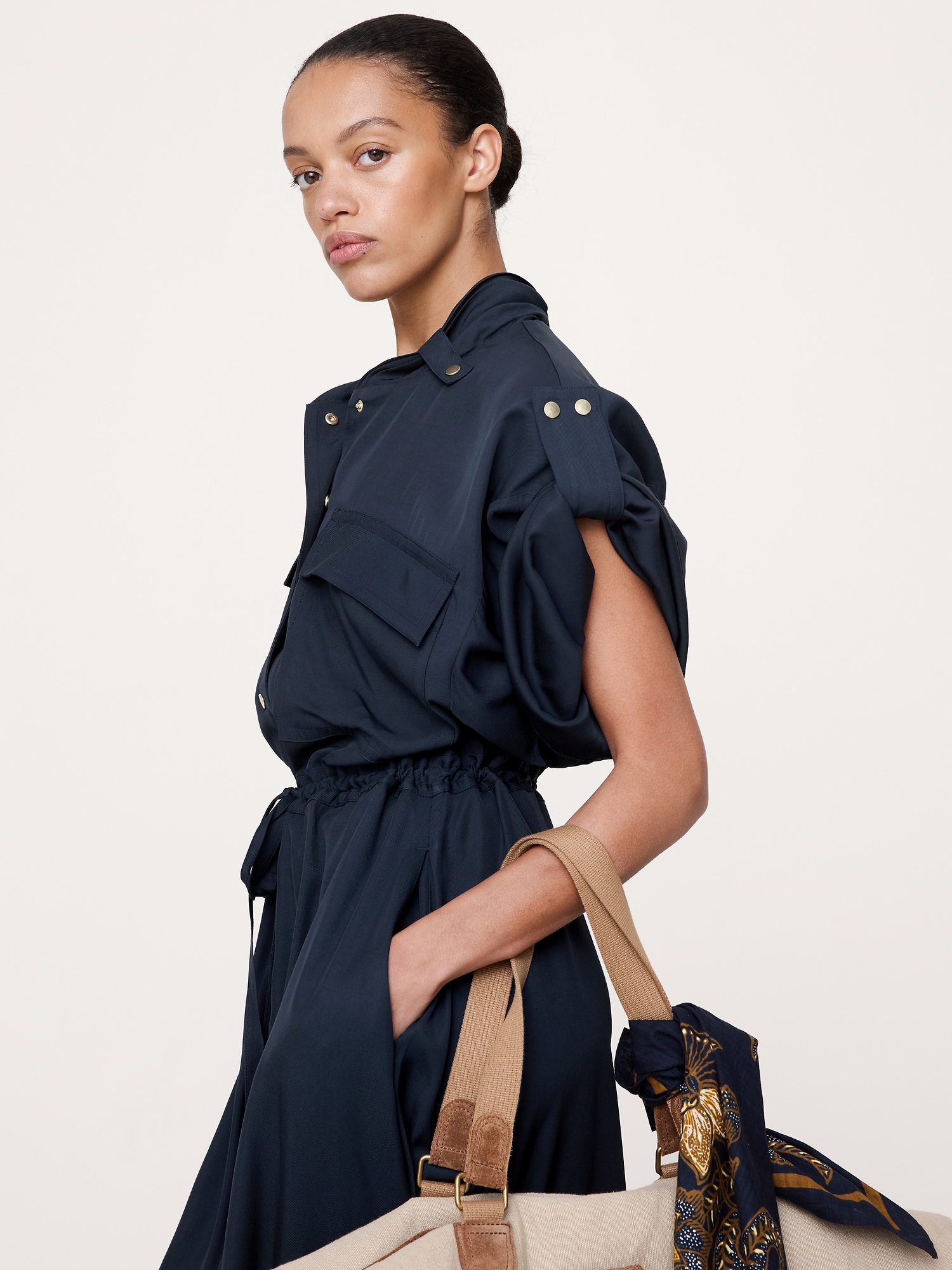 Image number 4 showing, Drapey Twill Midi Shirt Dress