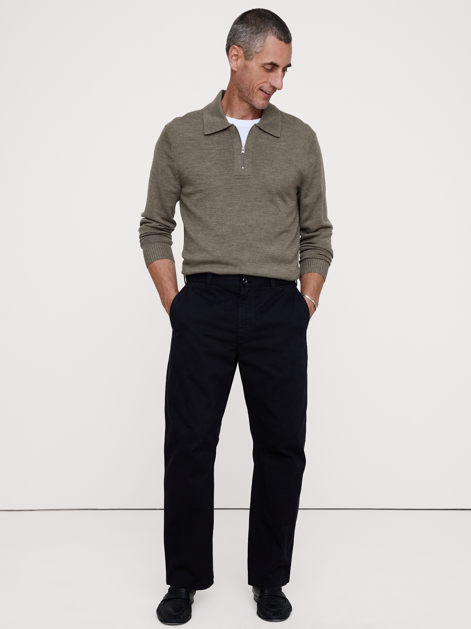 Merino Zip-Up Sweater Polo - thumbnail 2